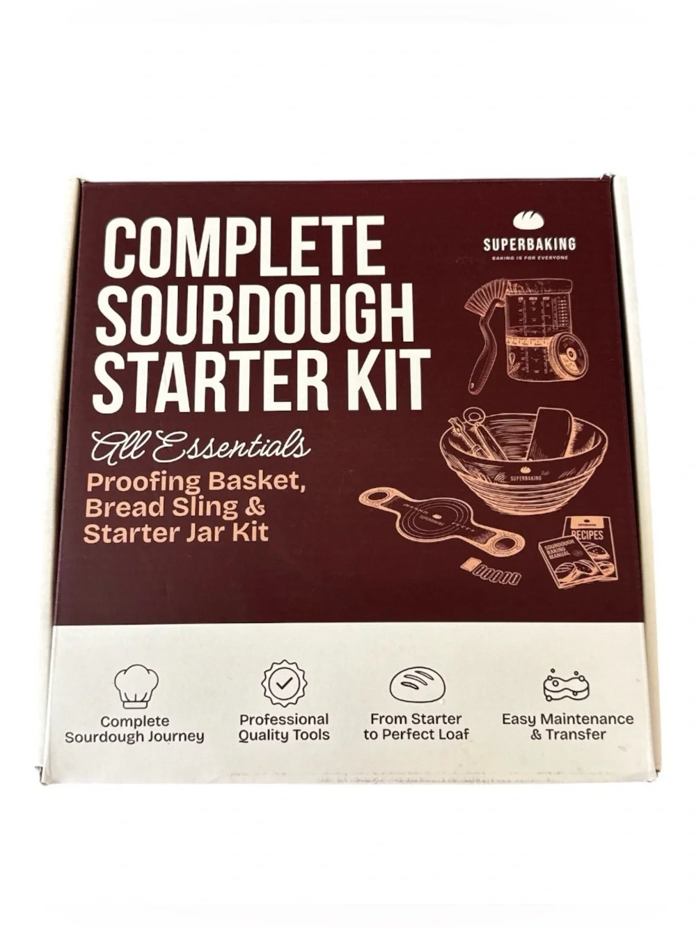 Superbaking Sourdough Starter Jar Kit Proofing Basket Silicone Bread Sling New